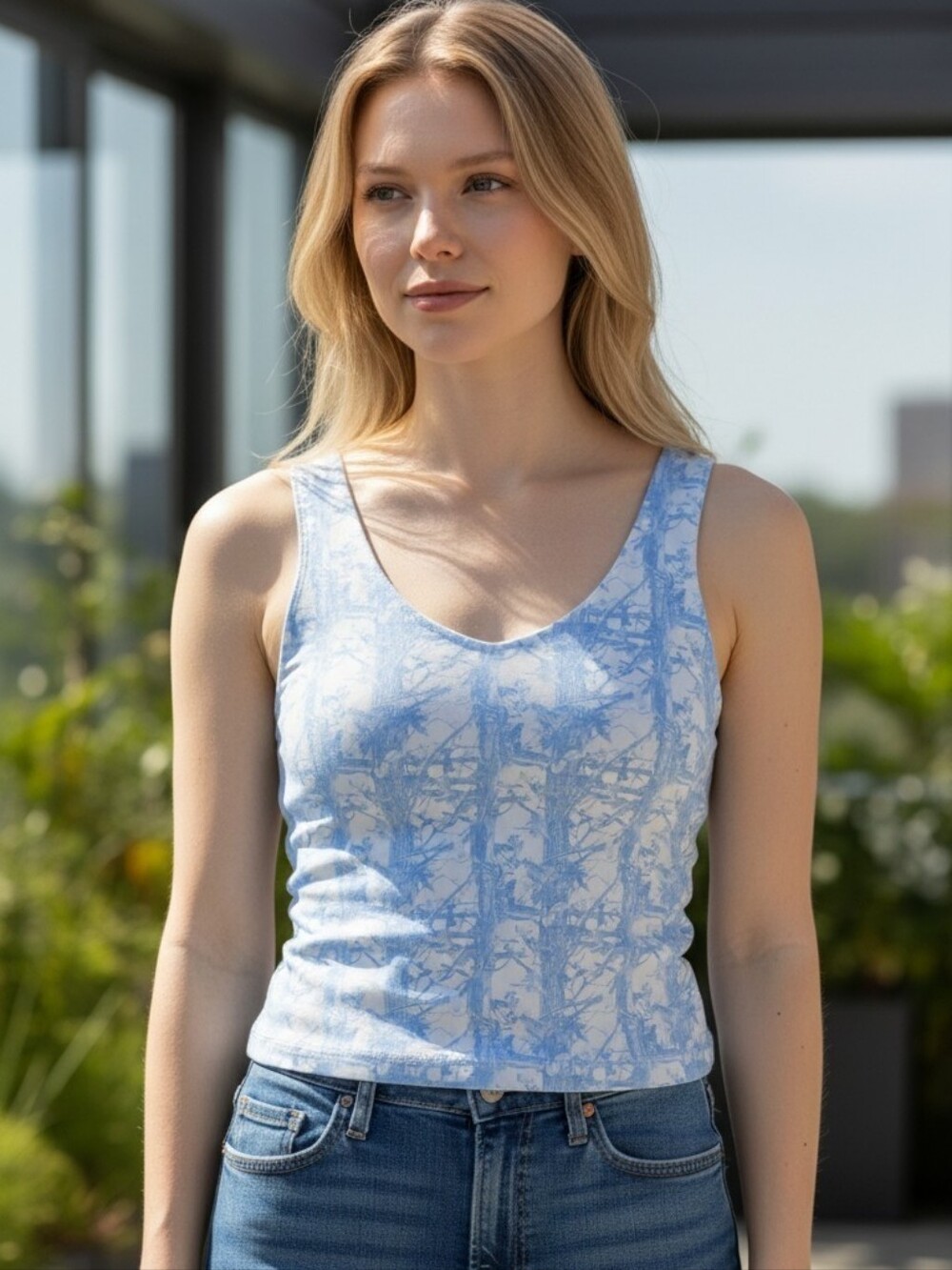 Happy Camp3r Women’s Blue Marble-Print Tank‎ Top Size L